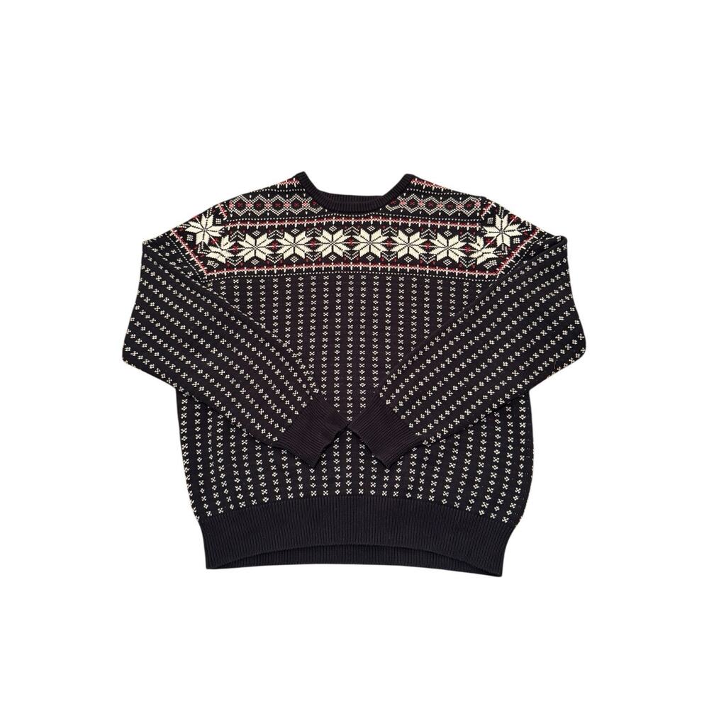 J Crew Sweater Mens 2XL Navy Blue Fair Isle Crewneck Pullover Snowflake Cotton